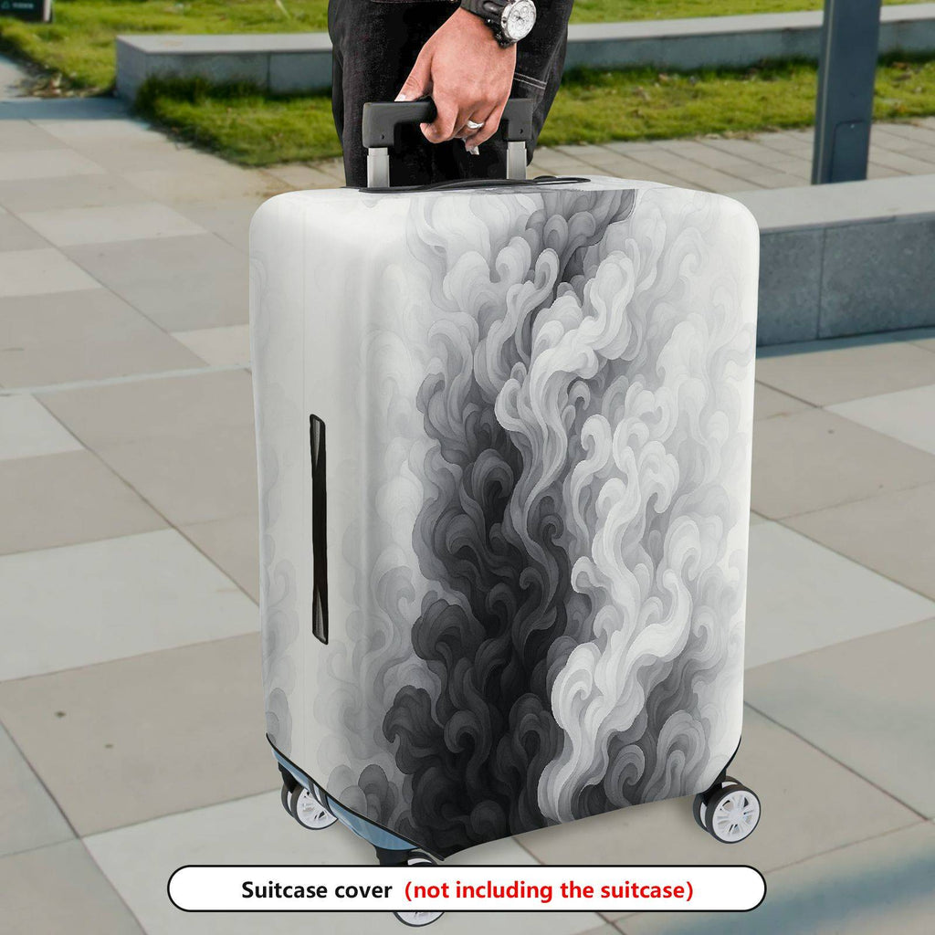 1-Piece Abstract Black White Smoke Cloud Swirl Artistic  Suitcase Luggage Cover, Stretch Protective Sleeve