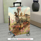 1-Piece Vintage Floral Steam Train Art Travel  Suitcase Luggage Cover, Stretch Protective Sleeve