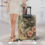 1-Piece Floral Cat Art Pastel Spring Nature  Suitcase Luggage Cover, Stretch Protective Sleeve