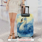 1-Piece Elegant Swan Watercolor Artistic Blue Pastoral  Suitcase Luggage Cover, Stretch Protective Sleeve