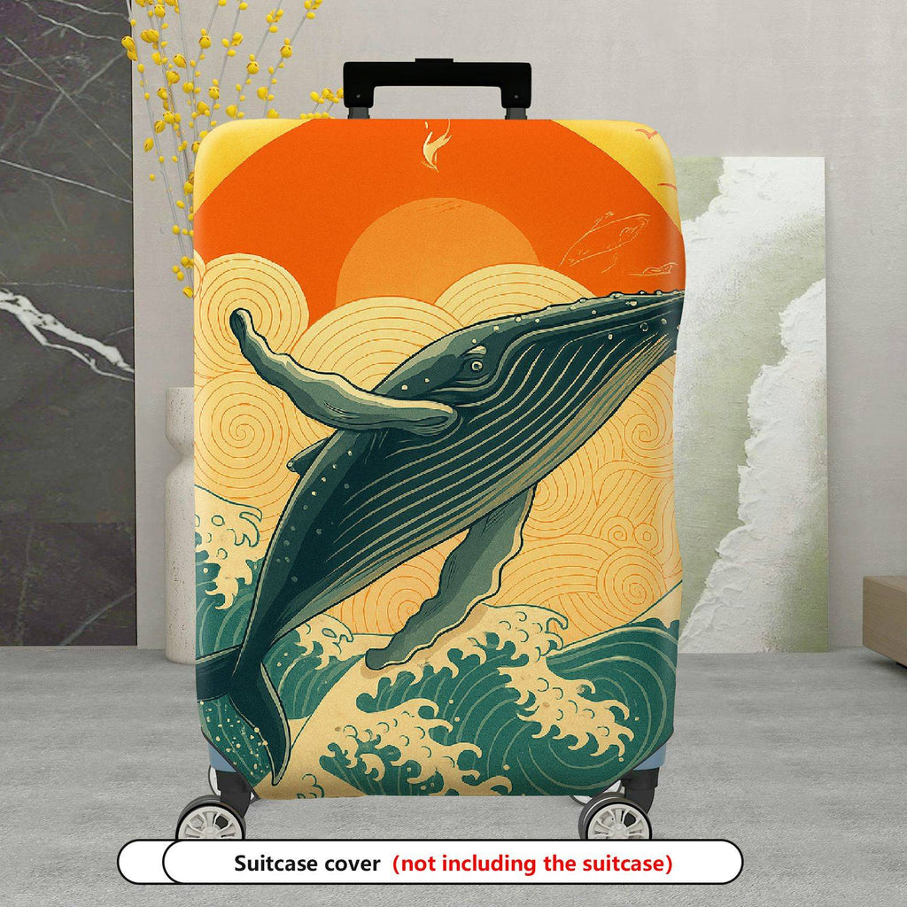 1-Piece Whale Sunset Ocean Wave Travel Art  Suitcase Luggage Cover, Stretch Protective Sleeve