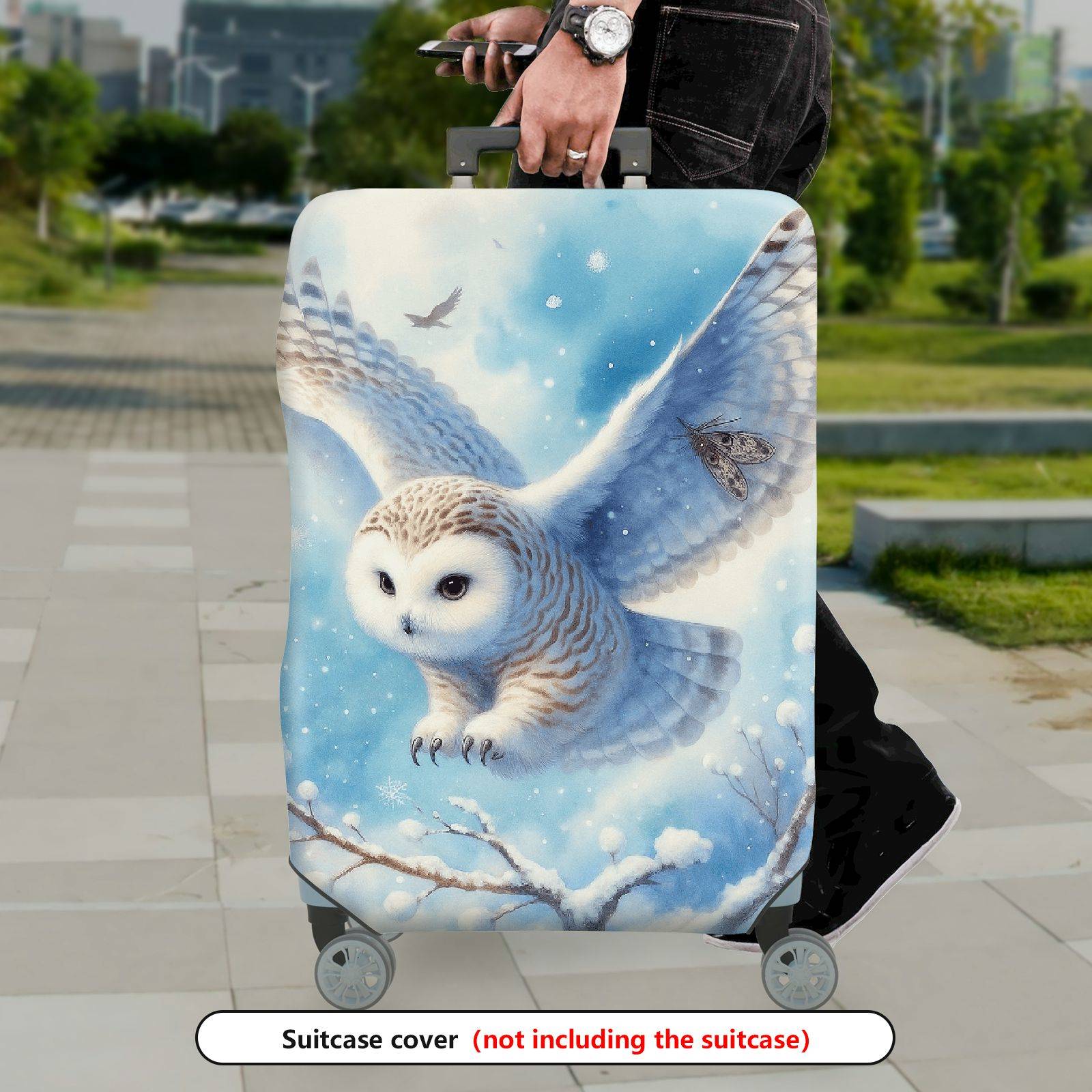 1-Piece Snow Owl Winter Nature Animal Art  Suitcase Luggage Cover, Stretch Protective Sleeve