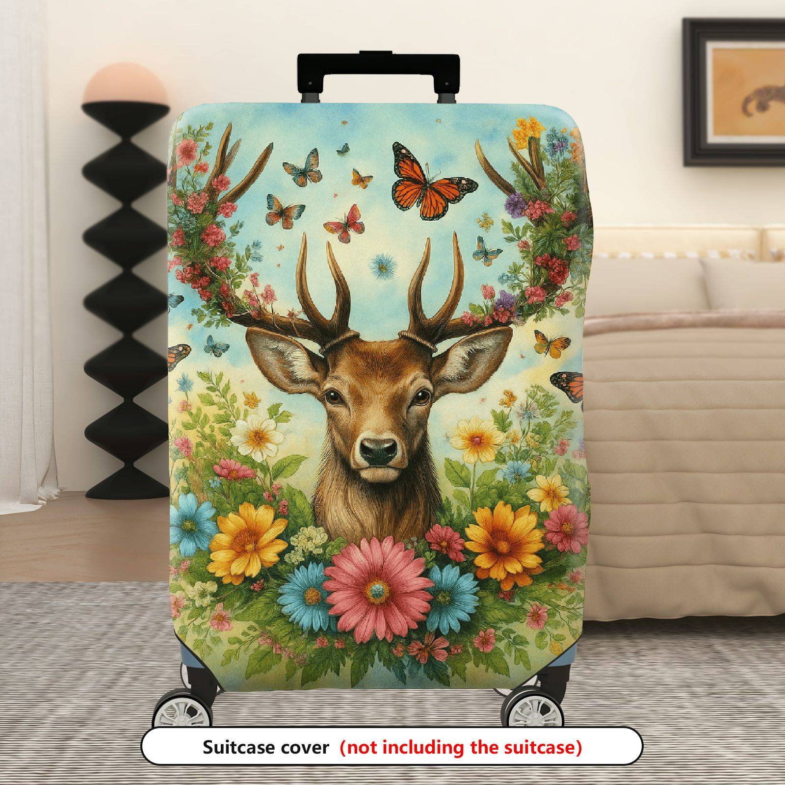 1-Piece Deer Flower Butterfly Forest Nature Colorful  Suitcase Luggage Cover, Stretch Protective Sleeve