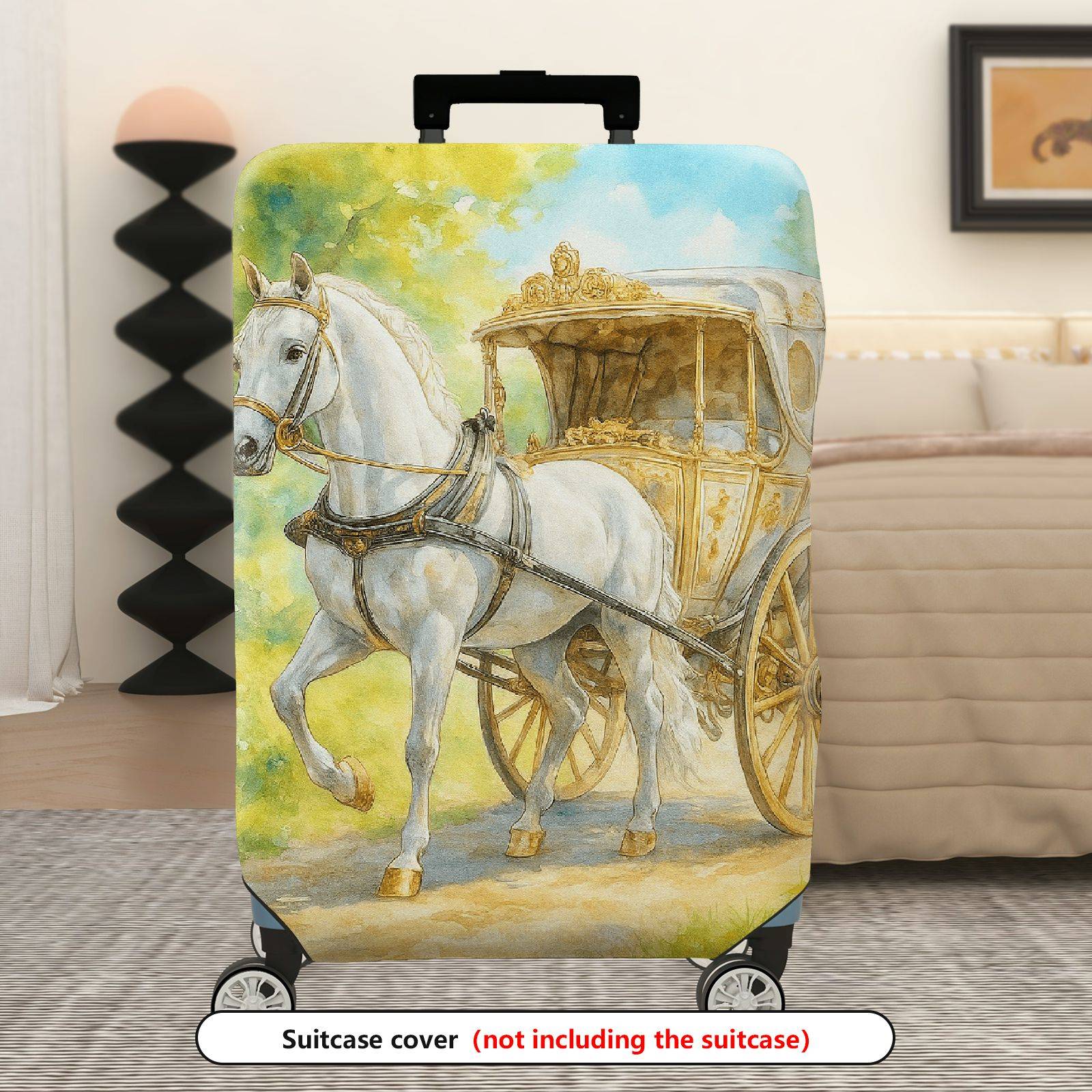 1-Piece Elegant Horse Carriage Vintage Nature Scenic Art  Suitcase Luggage Cover, Stretch Protective Sleeve