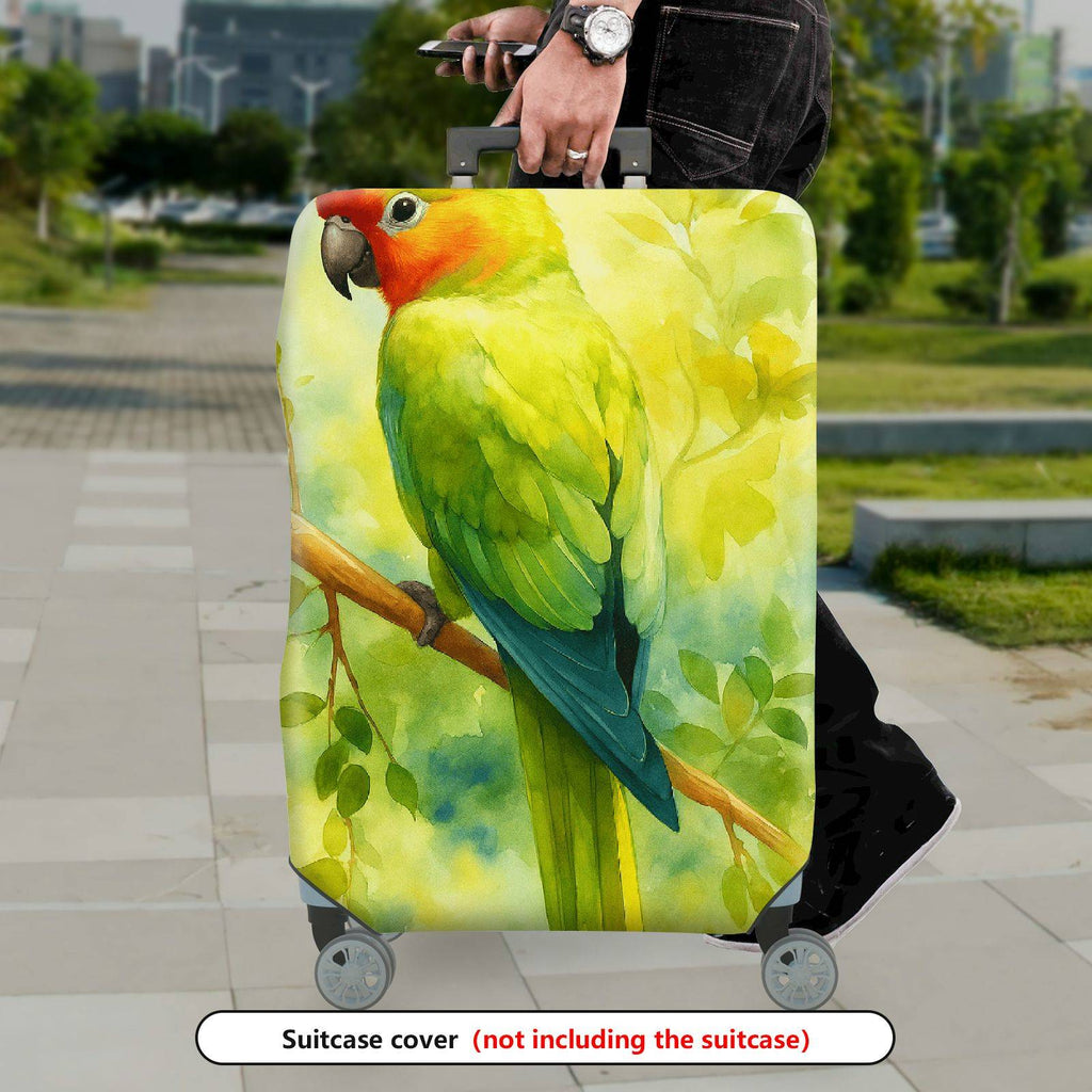 1-Piece Green Parrot Forest Watercolor Artistic Colorful  Suitcase Luggage Cover, Stretch Protective Sleeve