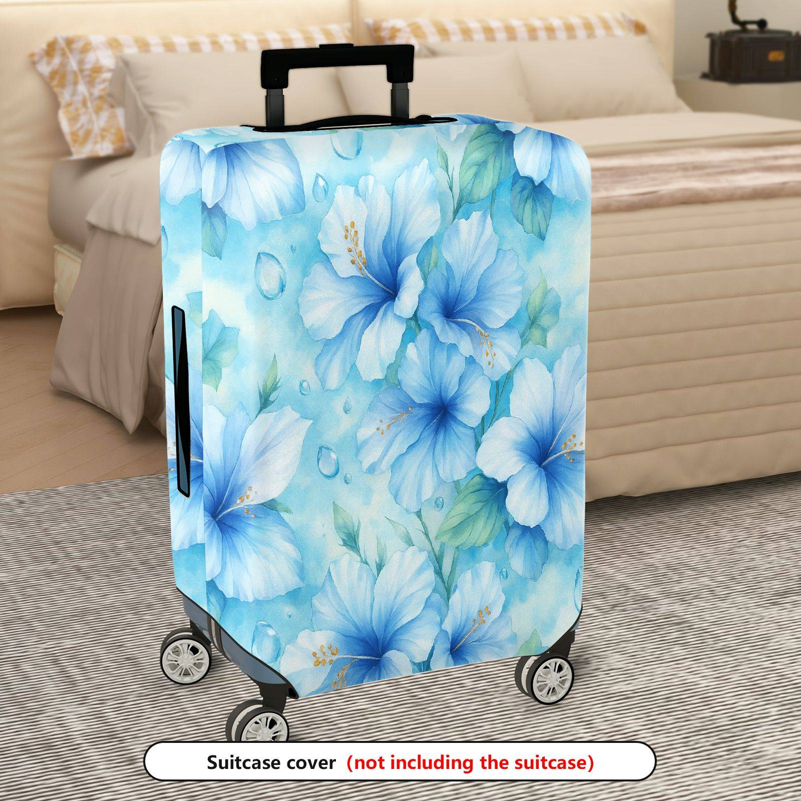 1-Piece Blue Watercolor Tropical Floral Gradient Leaves  Suitcase Luggage Cover, Stretch Protective Sleeve