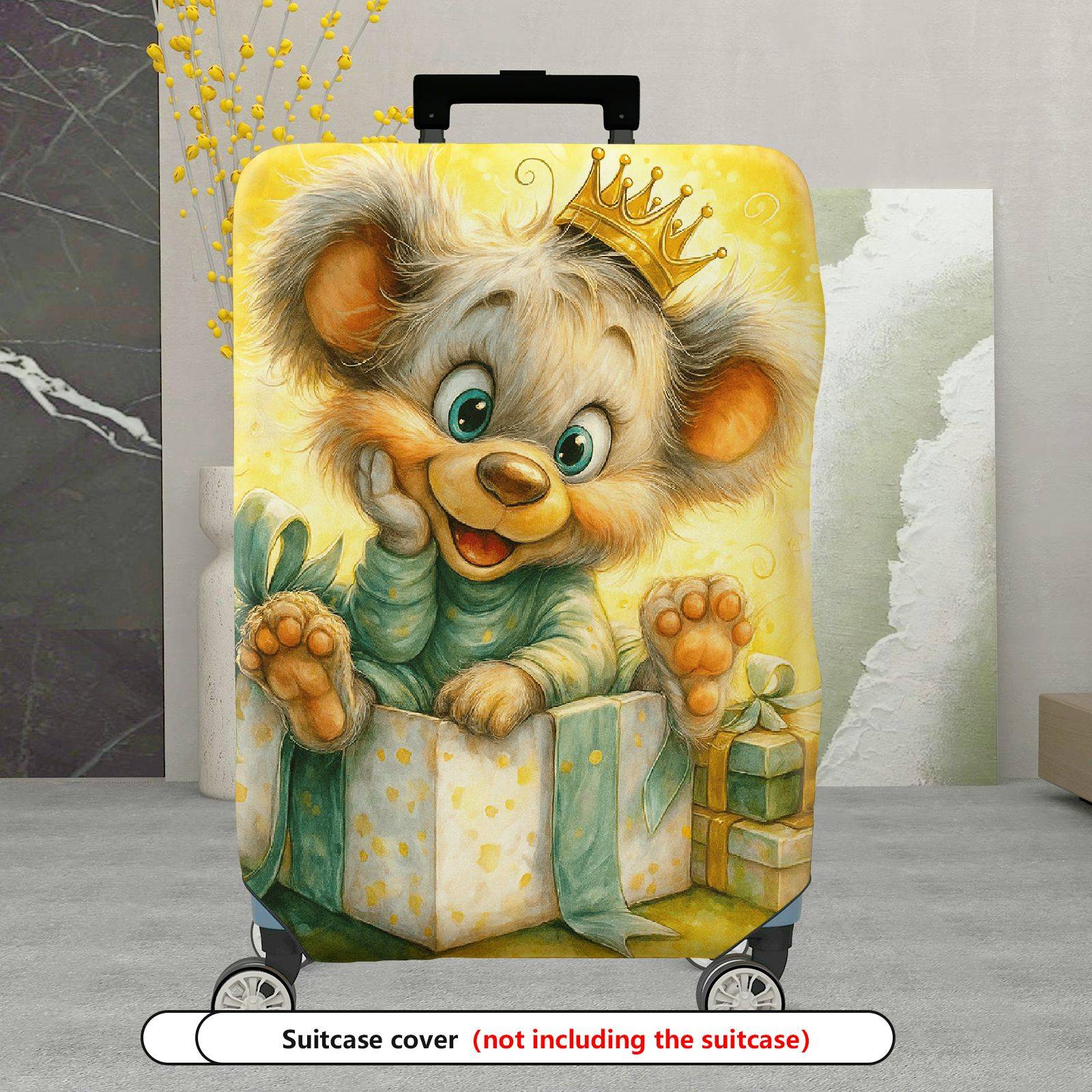 1-Piece Cute  Bear Gift Yellow Crown Present Artistic Fun  Suitcase Luggage Cover, Stretch Protective Sleeve