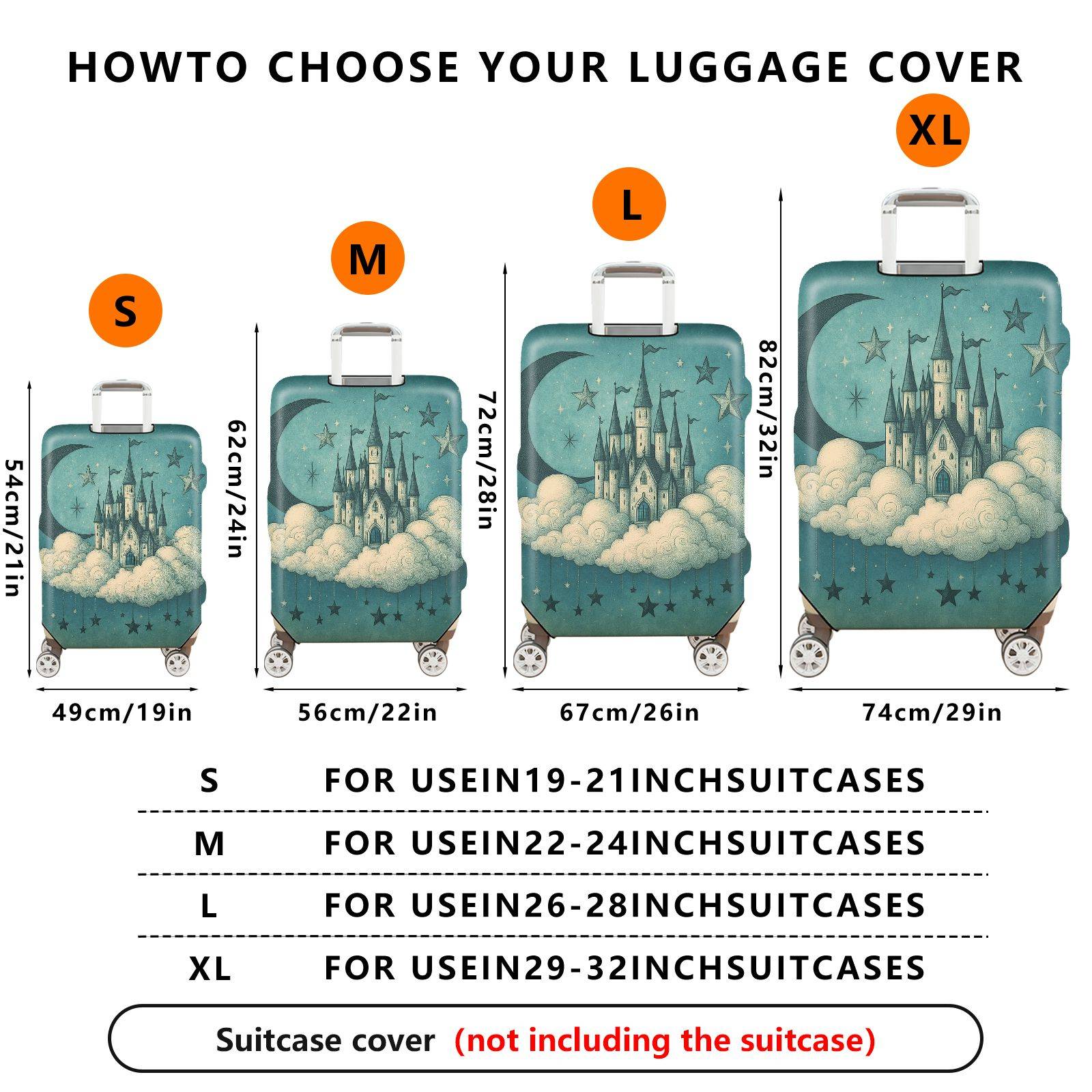 1-Piece Fantasy Castle Moon Star Cloud Fairytale  Suitcase Luggage Cover, Stretch Protective Sleeve