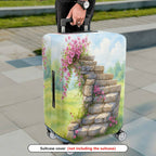 1-Piece Stair Stone Flower Pink Nature Scenery  Suitcase Luggage Cover, Stretch Protective Sleeve