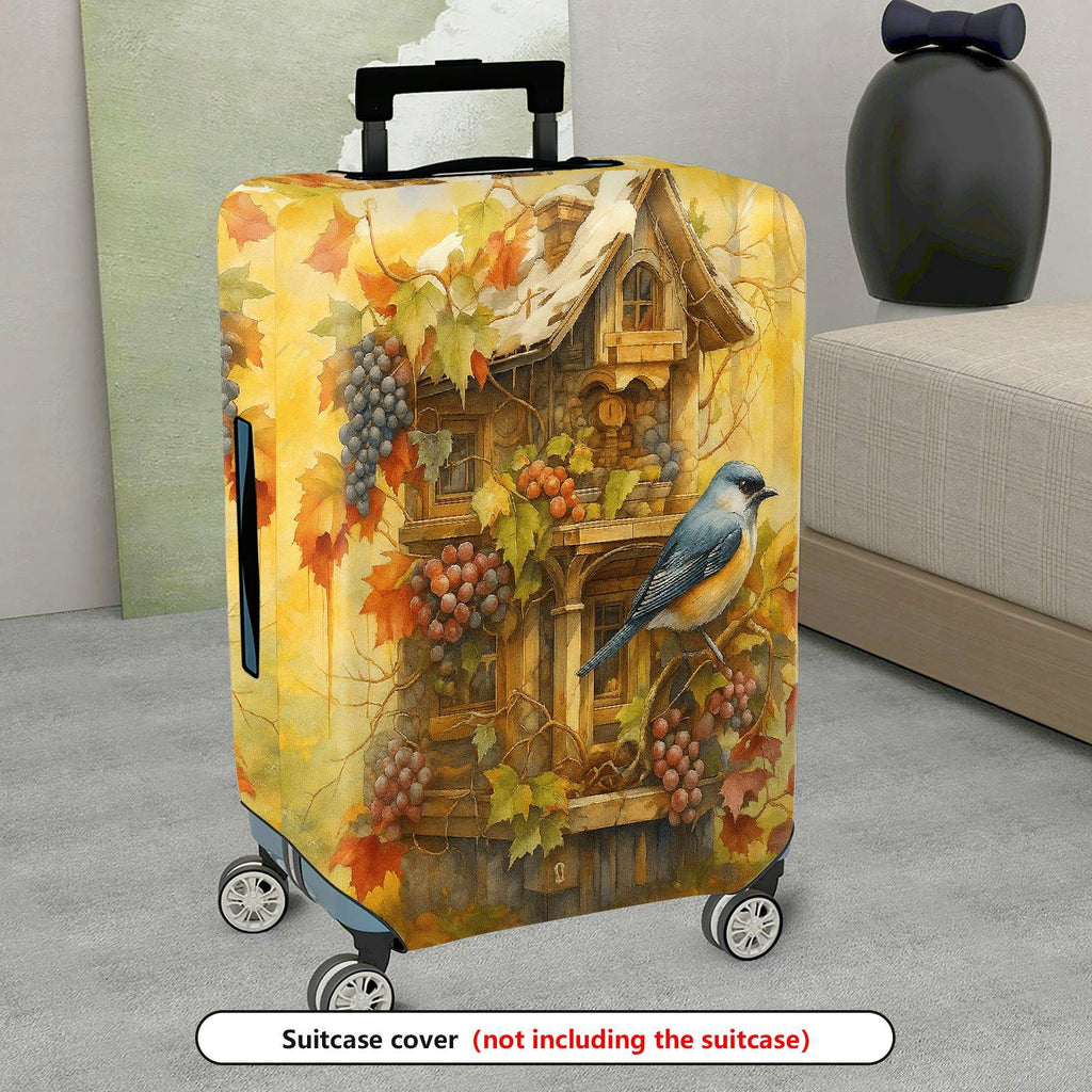 1-Piece Vintage Autumn Birdhouse Grapevine Leaves Artistic  Suitcase Luggage Cover, Stretch Protective Sleeve