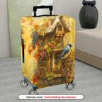 1-Piece Vintage Autumn Birdhouse Grapevine Leaves Artistic  Suitcase Luggage Cover, Stretch Protective Sleeve