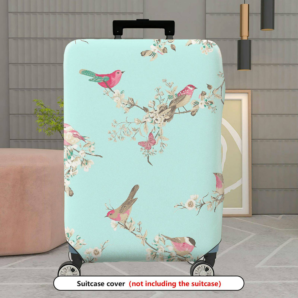 1-Piece Bird Flower Branch Butterfly Pastel Romantic  Suitcase Luggage Cover, Stretch Protective Sleeve