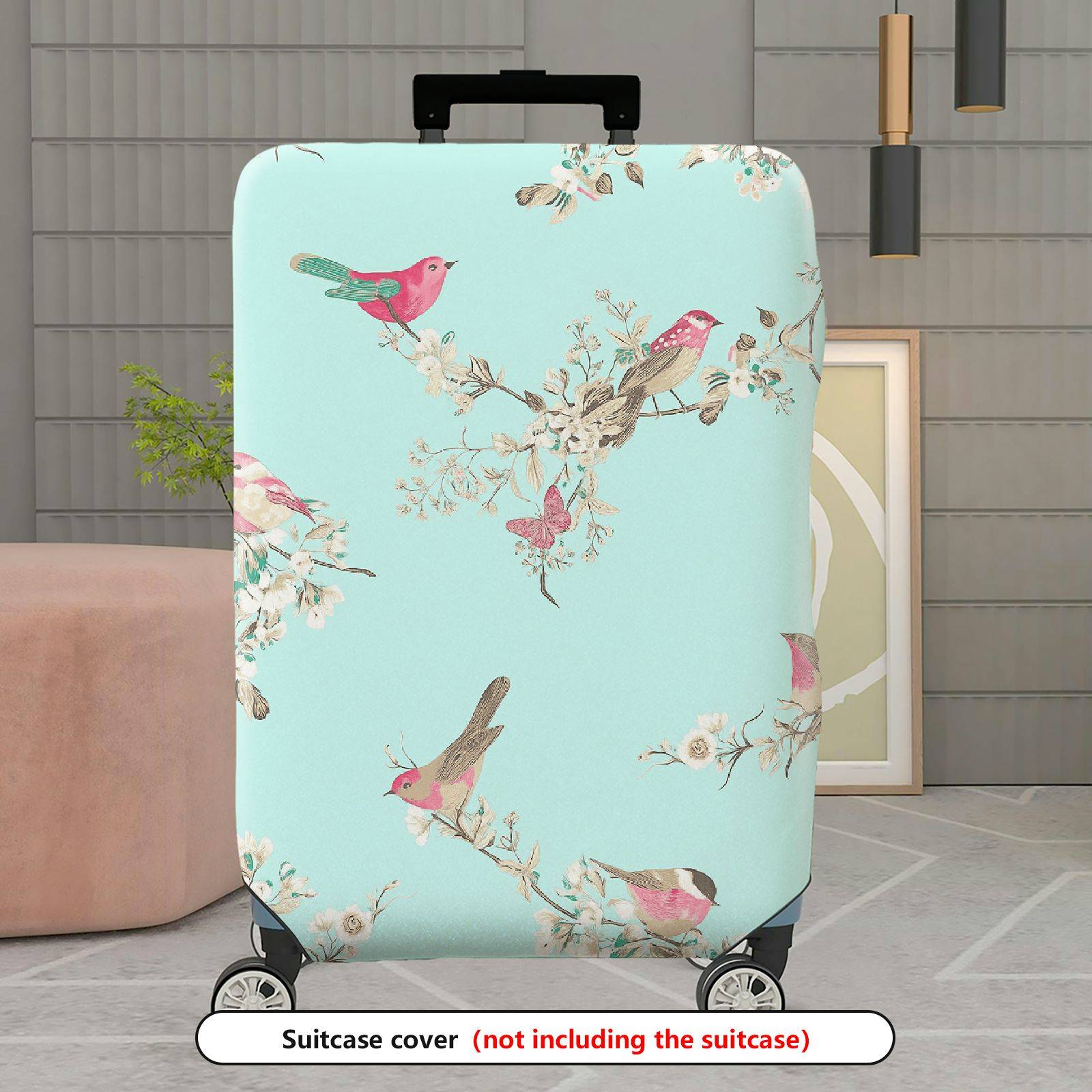 1-Piece Bird Flower Branch Butterfly Pastel Romantic  Suitcase Luggage Cover, Stretch Protective Sleeve