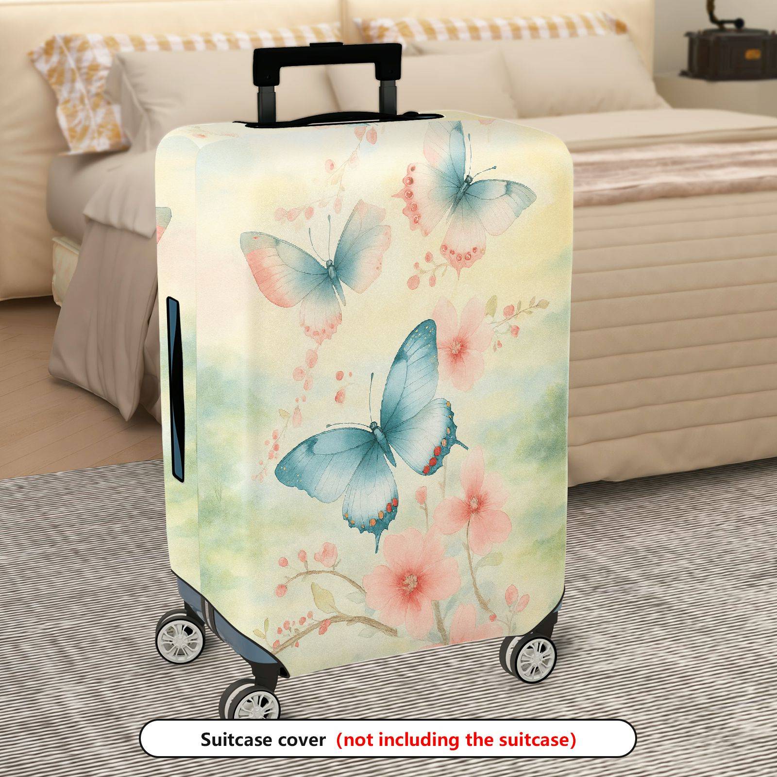 1-Piece Butterfly Floral Pastoral Elegant Artistic  Suitcase Luggage Cover, Stretch Protective Sleeve