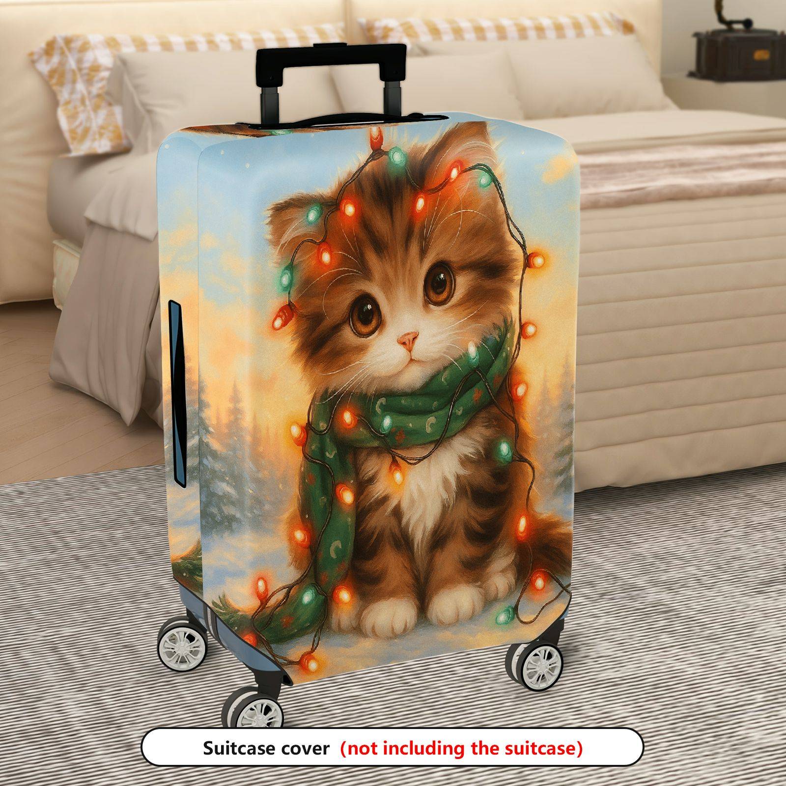 1-Piece Cute Cat Christmas Winter  Printed Art  Suitcase Luggage Cover, Stretch Protective Sleeve