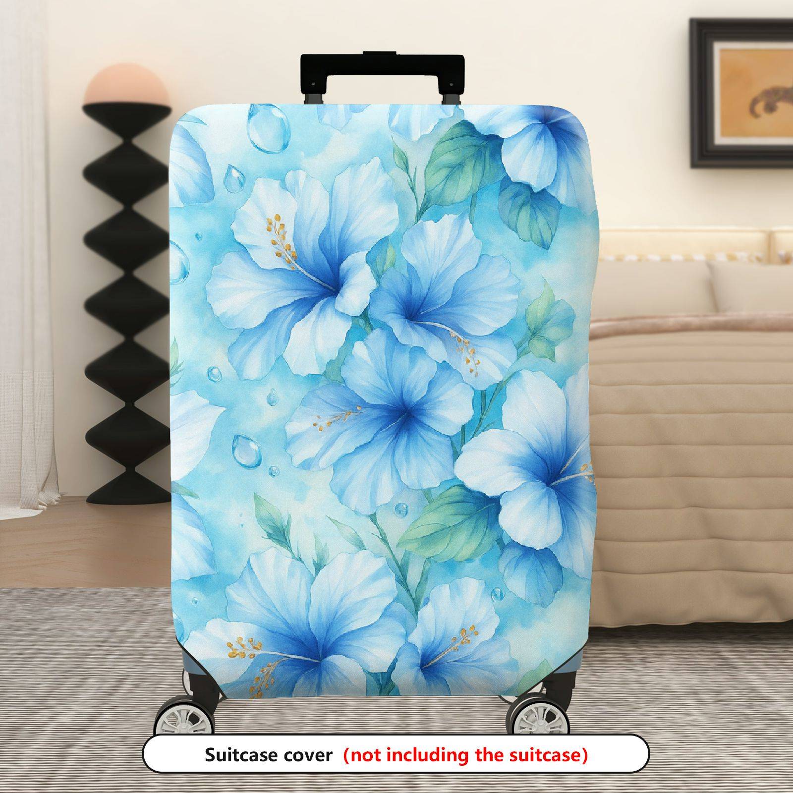 1-Piece Blue Watercolor Tropical Floral Gradient Leaves  Suitcase Luggage Cover, Stretch Protective Sleeve