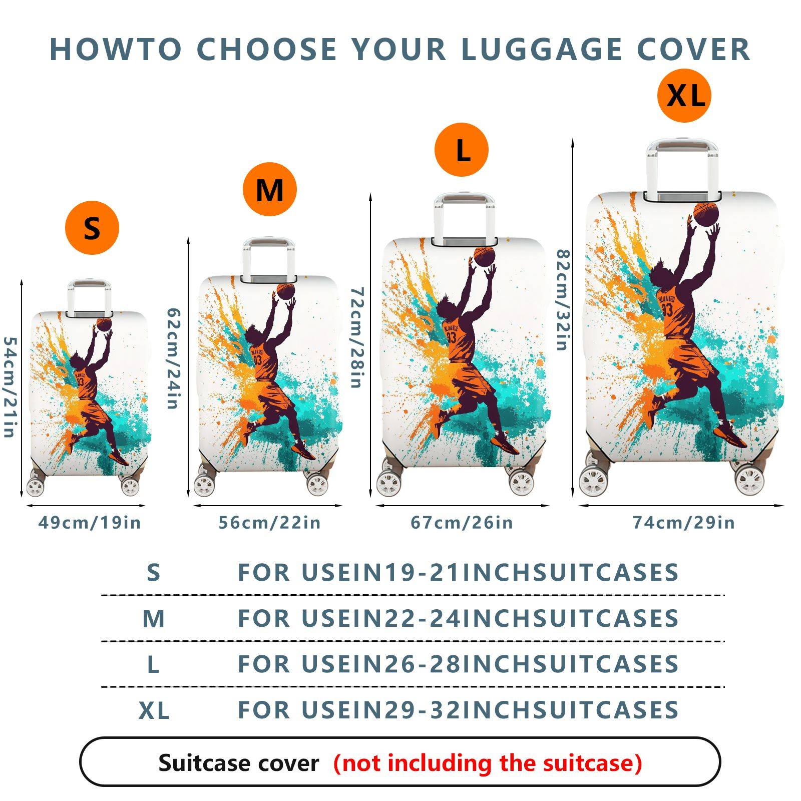 1-Piece Abstract Colorful Basketball Athlete Action Splash Artistic  Suitcase Luggage Cover, Stretch Protective Sleeve