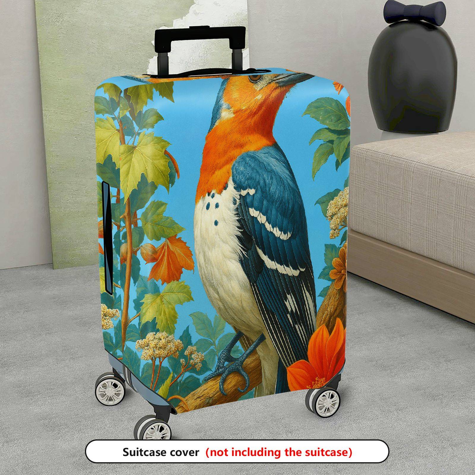 1-Piece Bird Floral Leaf Artistic Blue  Suitcase Luggage Cover, Stretch Protective Sleeve
