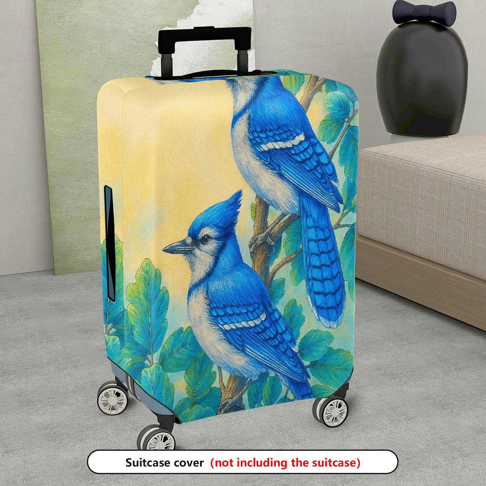 1-Piece Blue Jay Bird Leaf Artistic  Suitcase Luggage Cover, Stretch Protective Sleeve