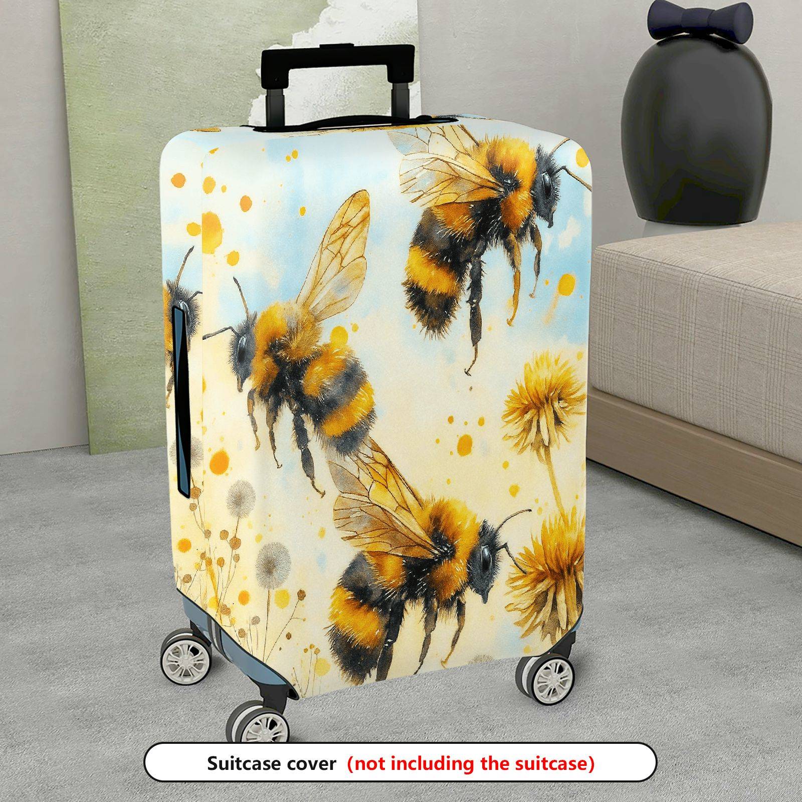 1-Piece Yellow Bee Flower Nature Artistic Travel  Suitcase Luggage Cover, Stretch Protective Sleeve