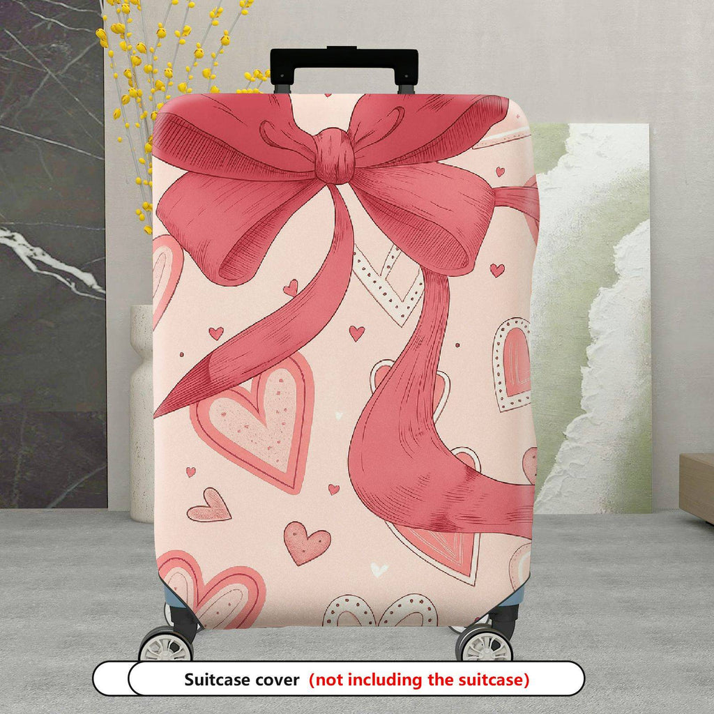 1-Piece Pink Ribbon Heart Valentine Love Holiday  Suitcase Luggage Cover, Stretch Protective Sleeve