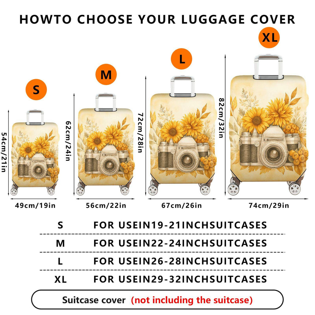 1-Piece Sunflower Camera Autumn Floral Vintage Yellow  Suitcase Luggage Cover, Stretch Protective Sleeve