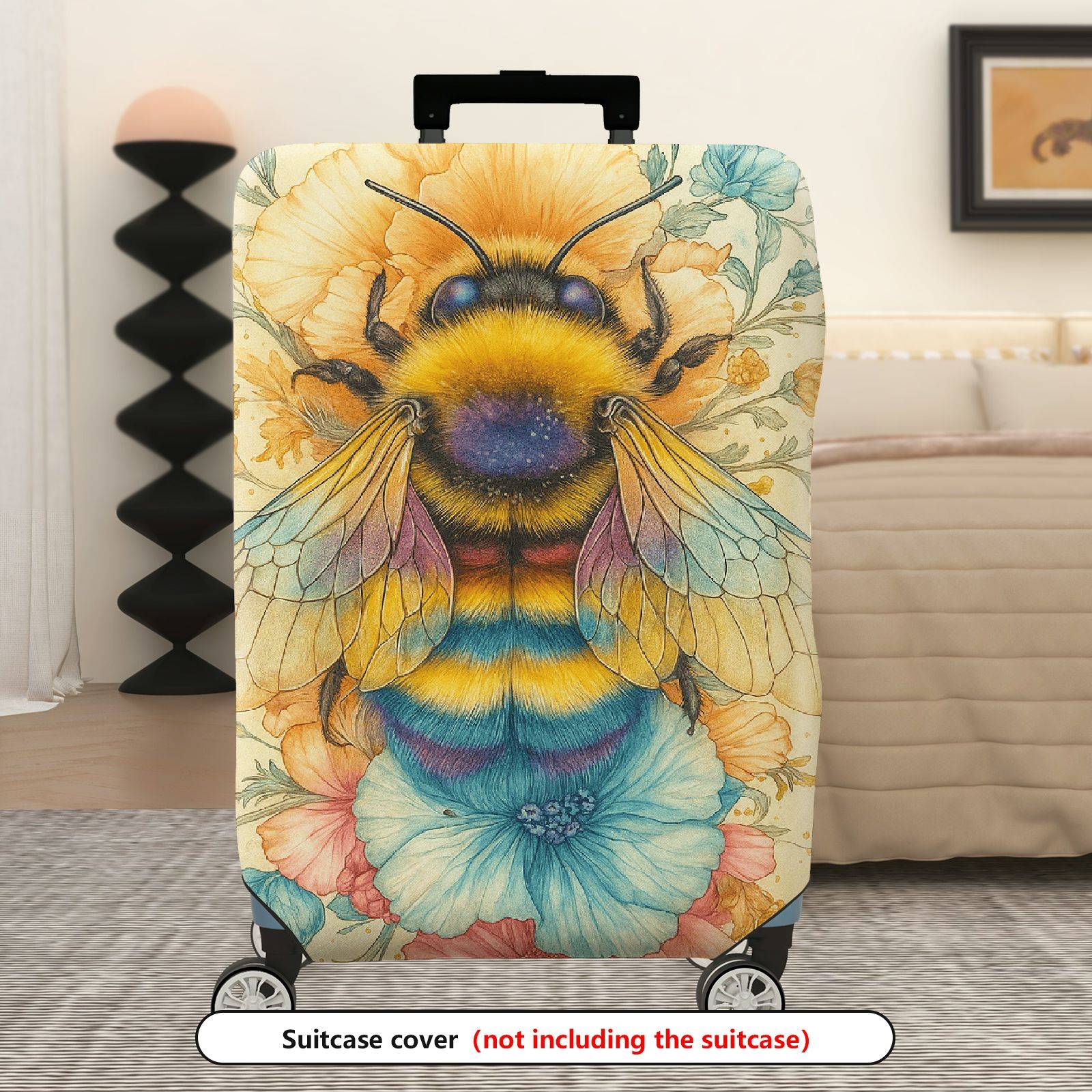 1-Piece Bee Floral Pastel Vintage Artistic Vibrant  Suitcase Luggage Cover, Stretch Protective Sleeve