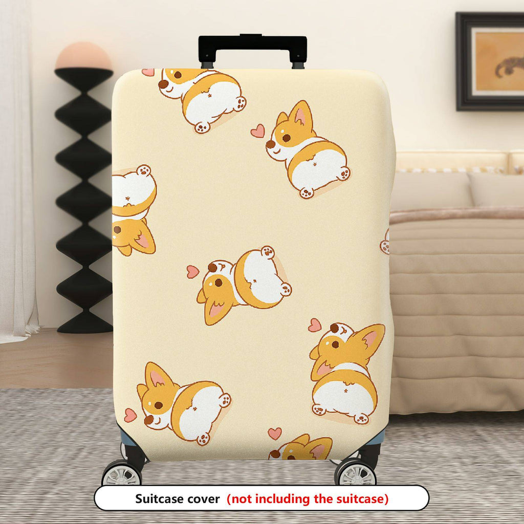 1-Piece Corgi Dog Heart Beige Travel Cute  Suitcase Luggage Cover, Stretch Protective Sleeve