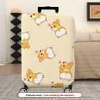1-Piece Corgi Dog Heart Beige Travel Cute  Suitcase Luggage Cover, Stretch Protective Sleeve