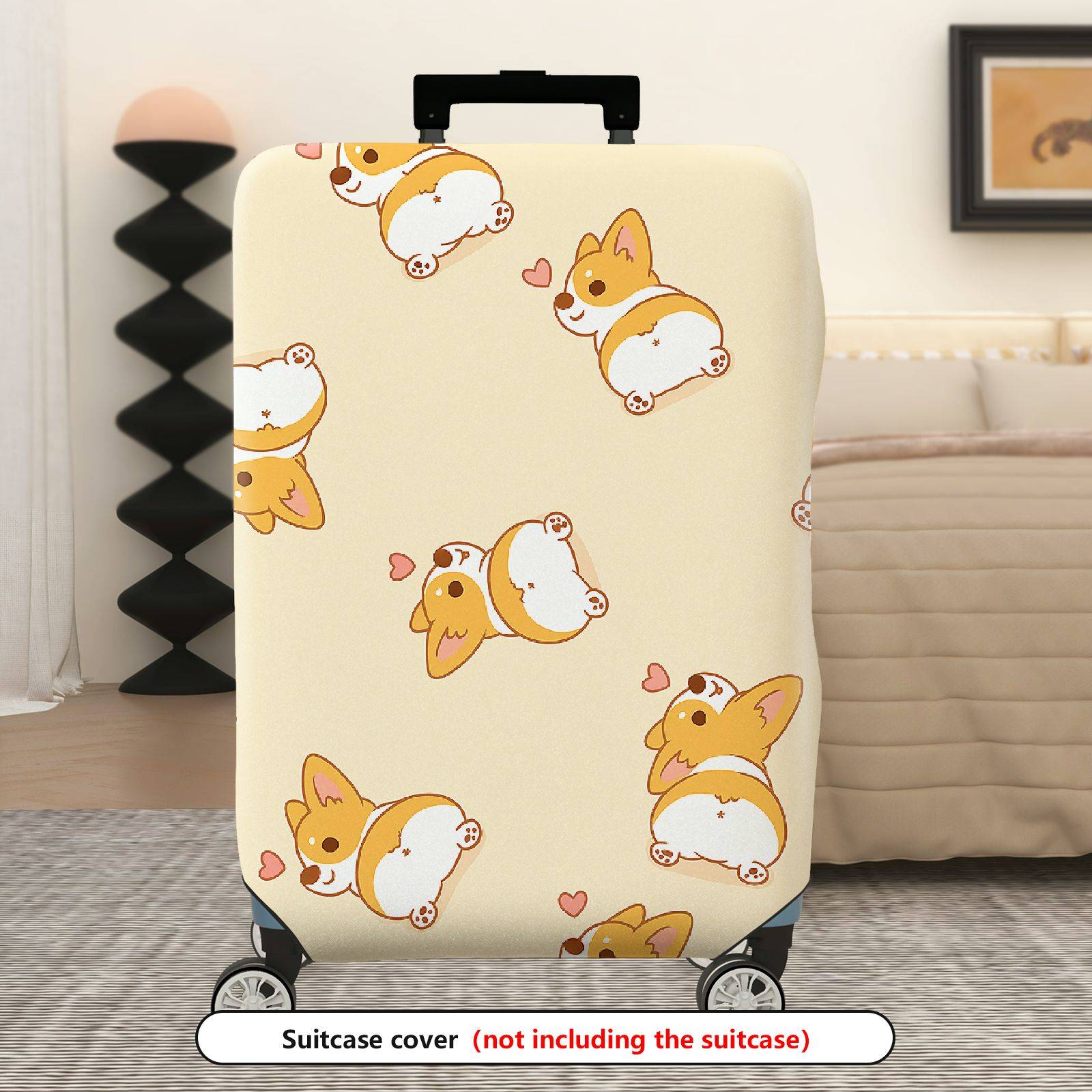 1-Piece Corgi Dog Heart Beige Travel Cute  Suitcase Luggage Cover, Stretch Protective Sleeve