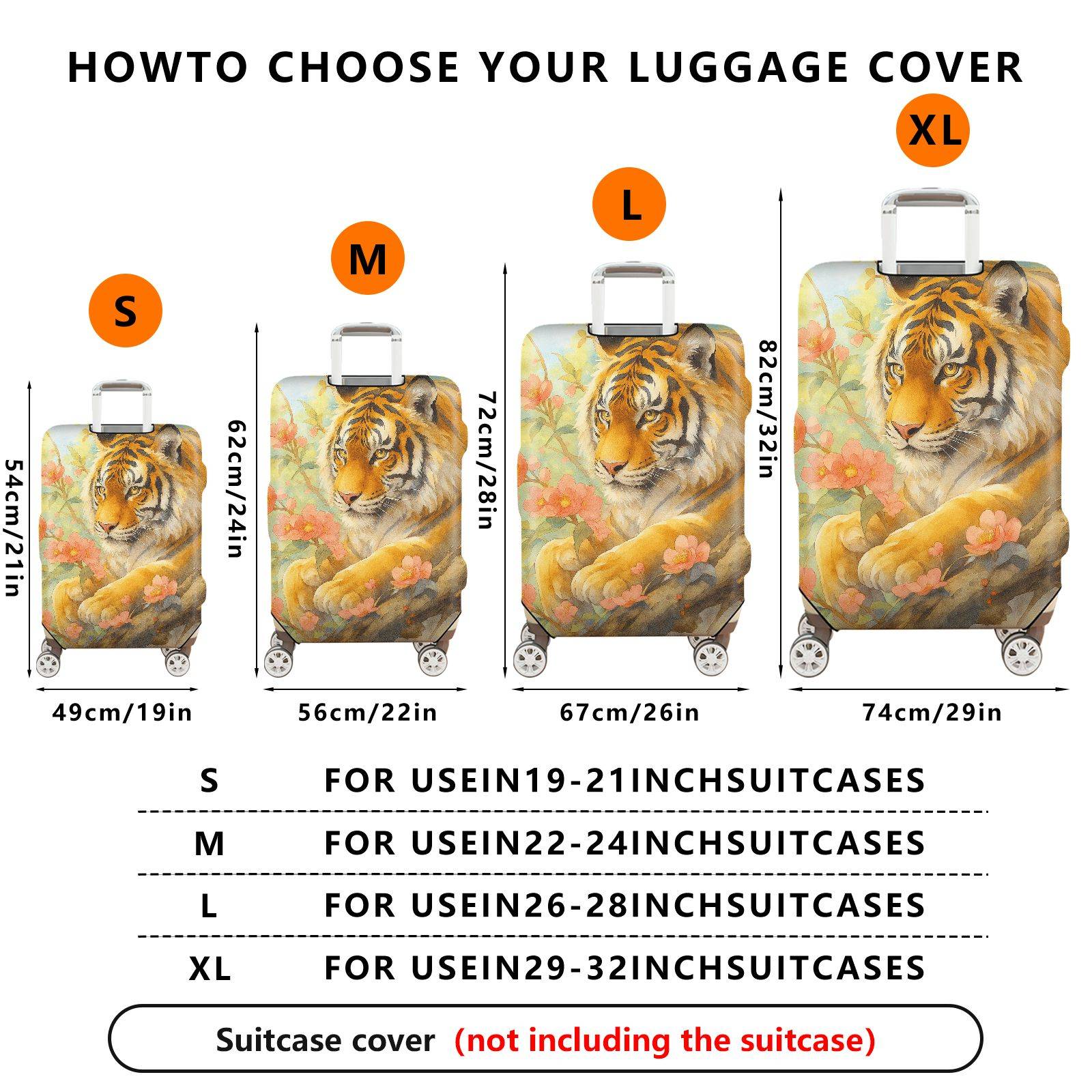 1-Piece Tiger Blossom Floral Nature Art Decorative  Suitcase Luggage Cover, Stretch Protective Sleeve