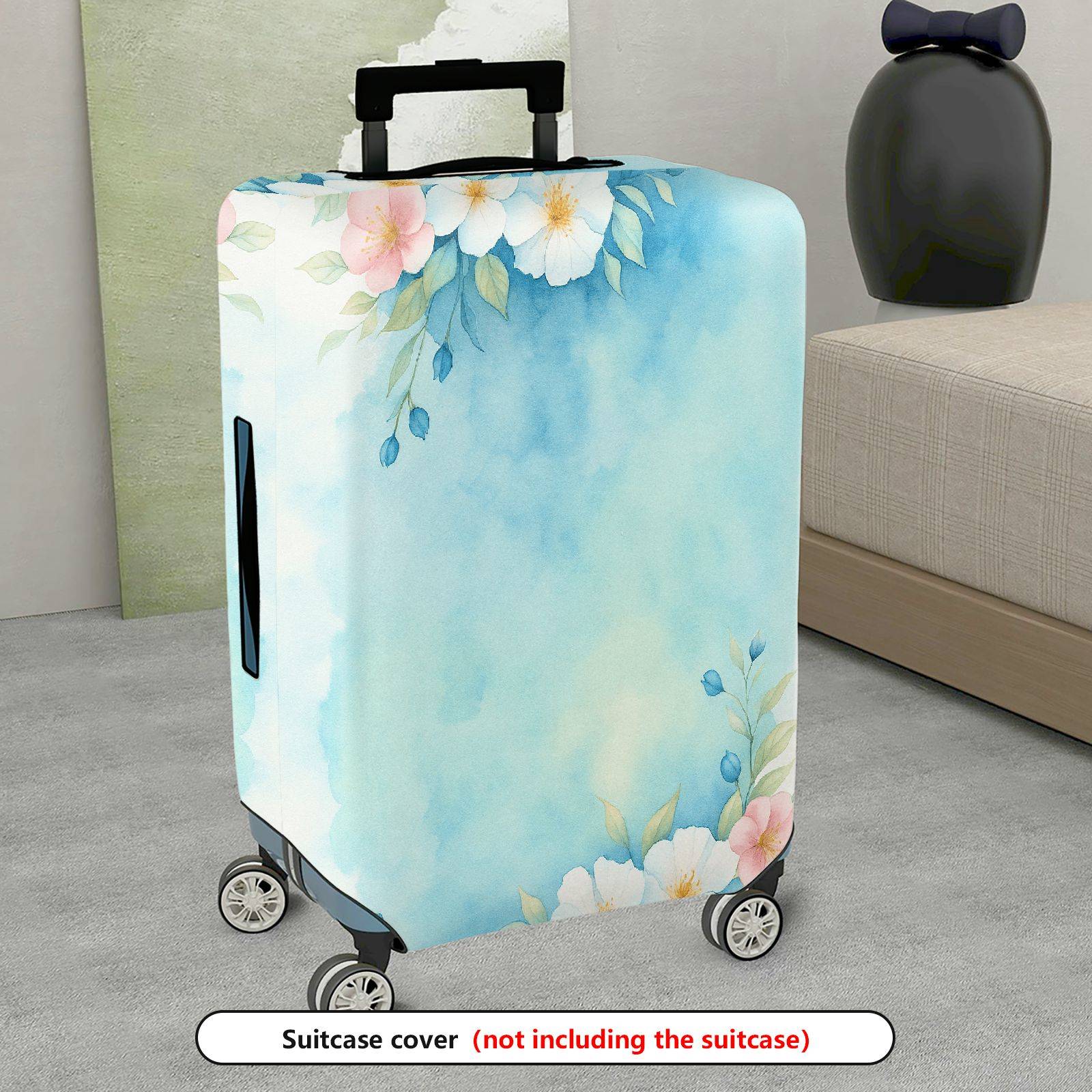 1-Piece Watercolor Floral Blue Pastel Artistic Luggage  Suitcase Luggage Cover, Stretch Protective Sleeve
