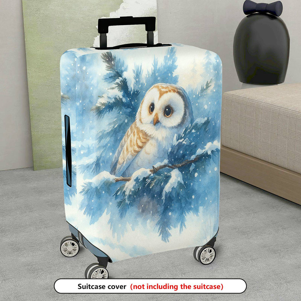 1-Piece Winter Tree Owl Snow Blue Artistic  Suitcase Luggage Cover, Stretch Protective Sleeve