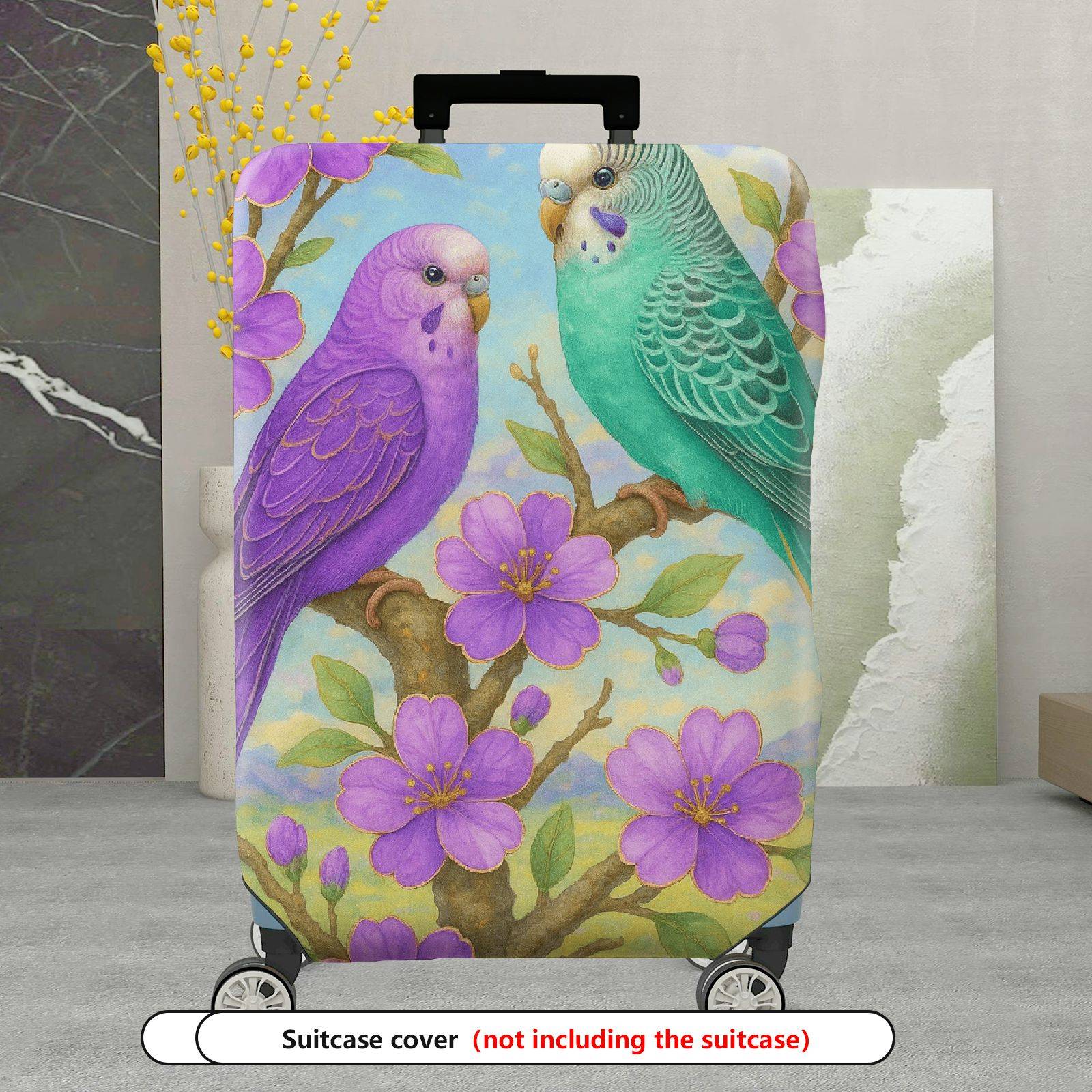 1-Piece Pastel Birds Floral Tree Travel Artwork  Suitcase Luggage Cover, Stretch Protective Sleeve
