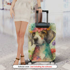 1-Piece Floral Dog Art Watercolor Colorful Artistic  Suitcase Luggage Cover, Stretch Protective Sleeve