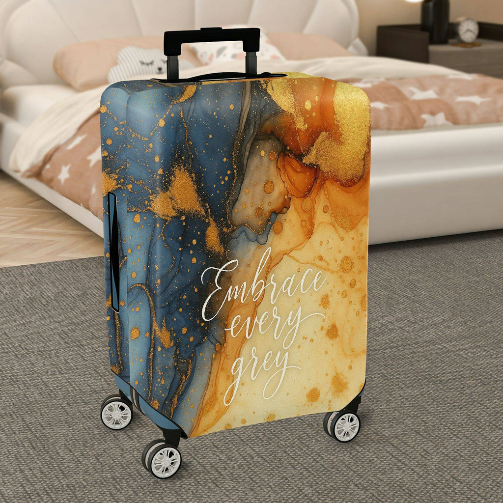 1-Piece Abstract Artistic Splash Golden Blue Marble Whirl  Suitcase Luggage Cover, Stretch Protective Sleeve
