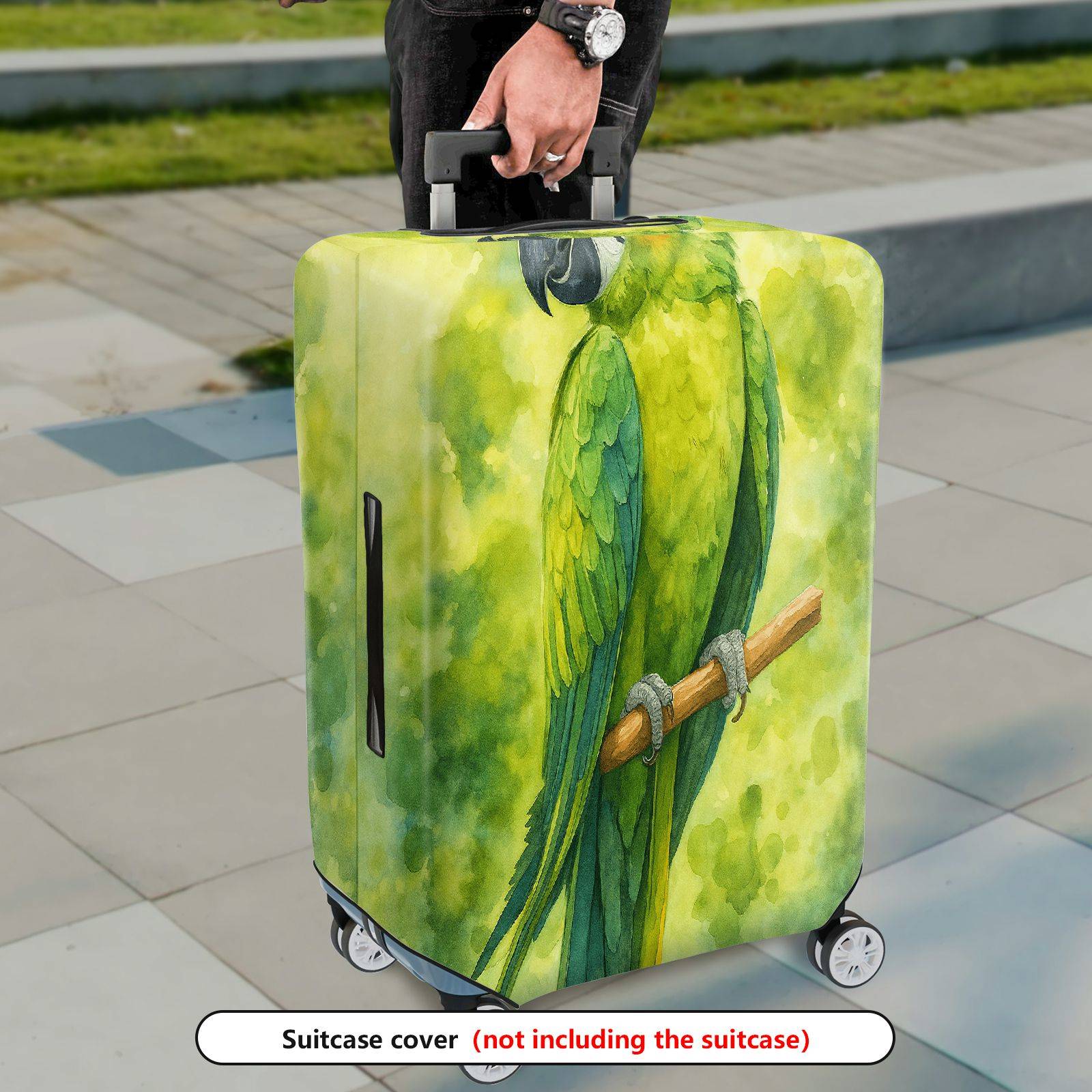 1-Piece Green Parrot Leaf Tree Artistic Nature  Suitcase Luggage Cover, Stretch Protective Sleeve