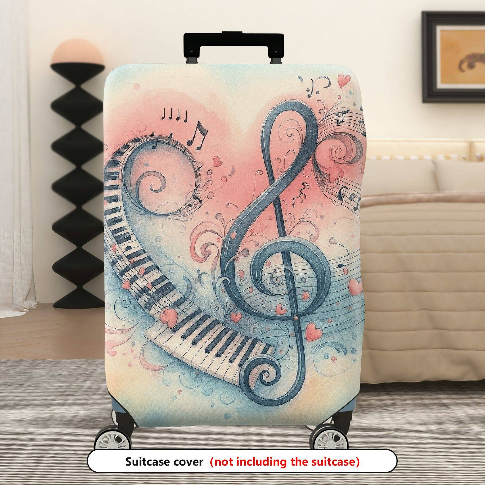 1-Piece Musical Piano Note Heart Art Pattern  Suitcase Luggage Cover, Stretch Protective Sleeve