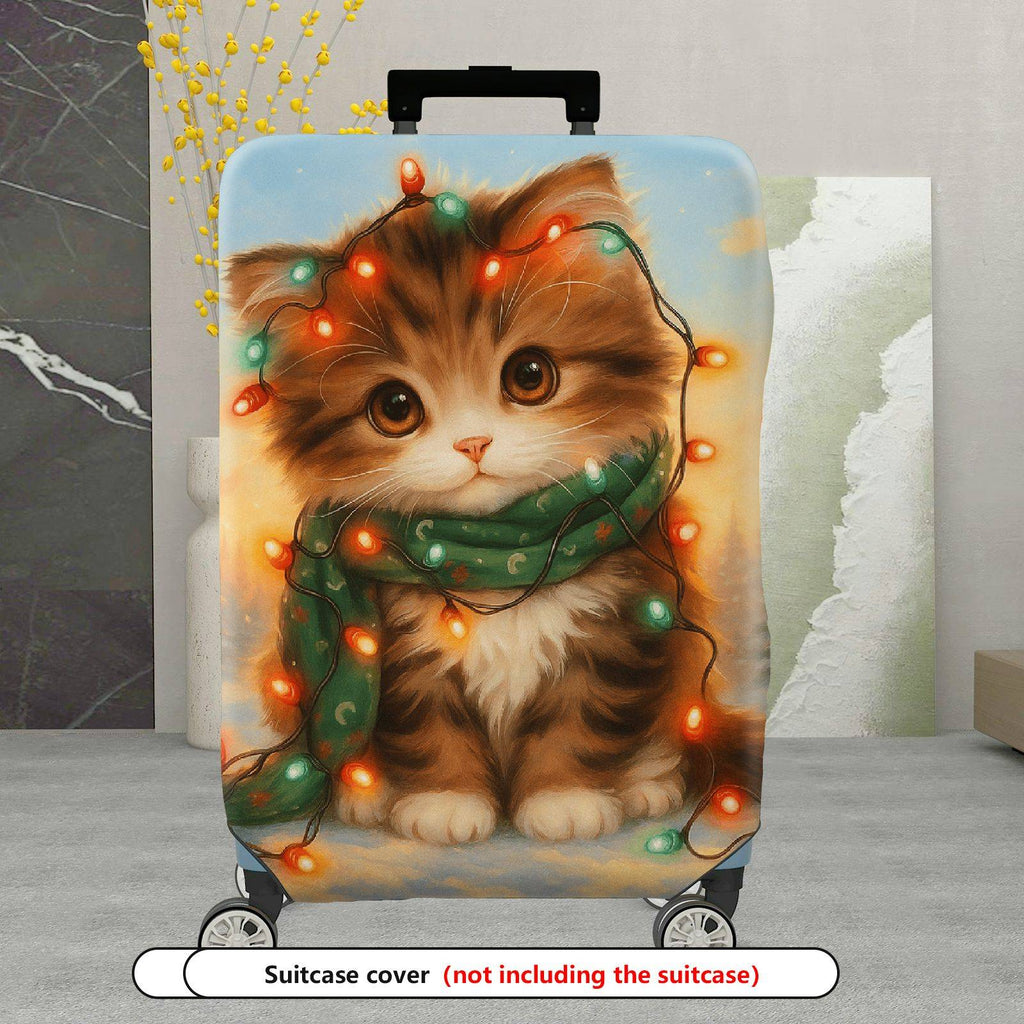 1-Piece Cute Cat Christmas Winter  Printed Art  Suitcase Luggage Cover, Stretch Protective Sleeve