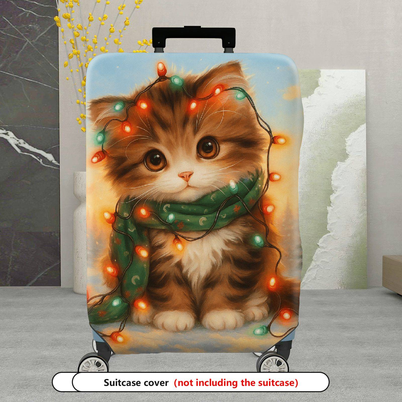 1-Piece Cute Cat Christmas Winter  Printed Art  Suitcase Luggage Cover, Stretch Protective Sleeve