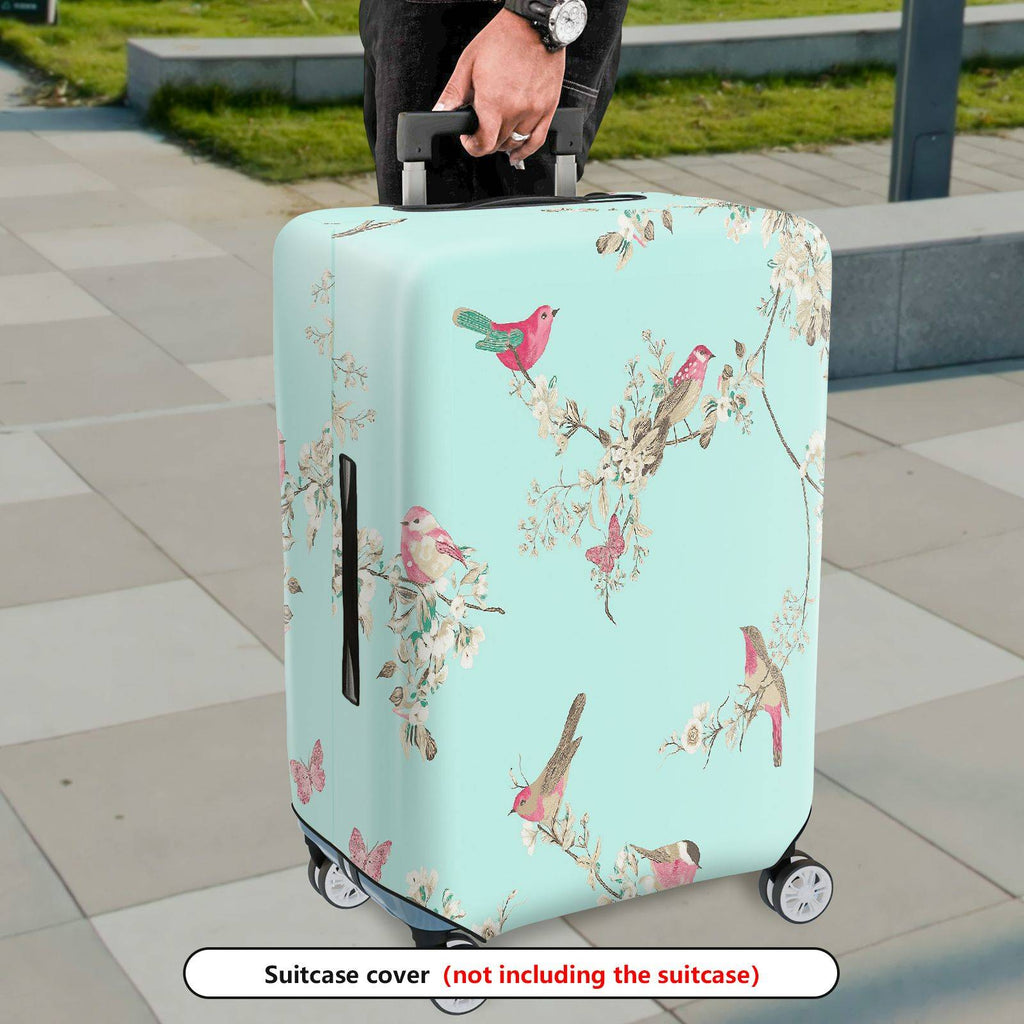 1-Piece Bird Flower Branch Butterfly Pastel Romantic  Suitcase Luggage Cover, Stretch Protective Sleeve