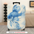 1-Piece Artistic Blue Fish Floral Nature Elegant  Suitcase Luggage Cover, Stretch Protective Sleeve