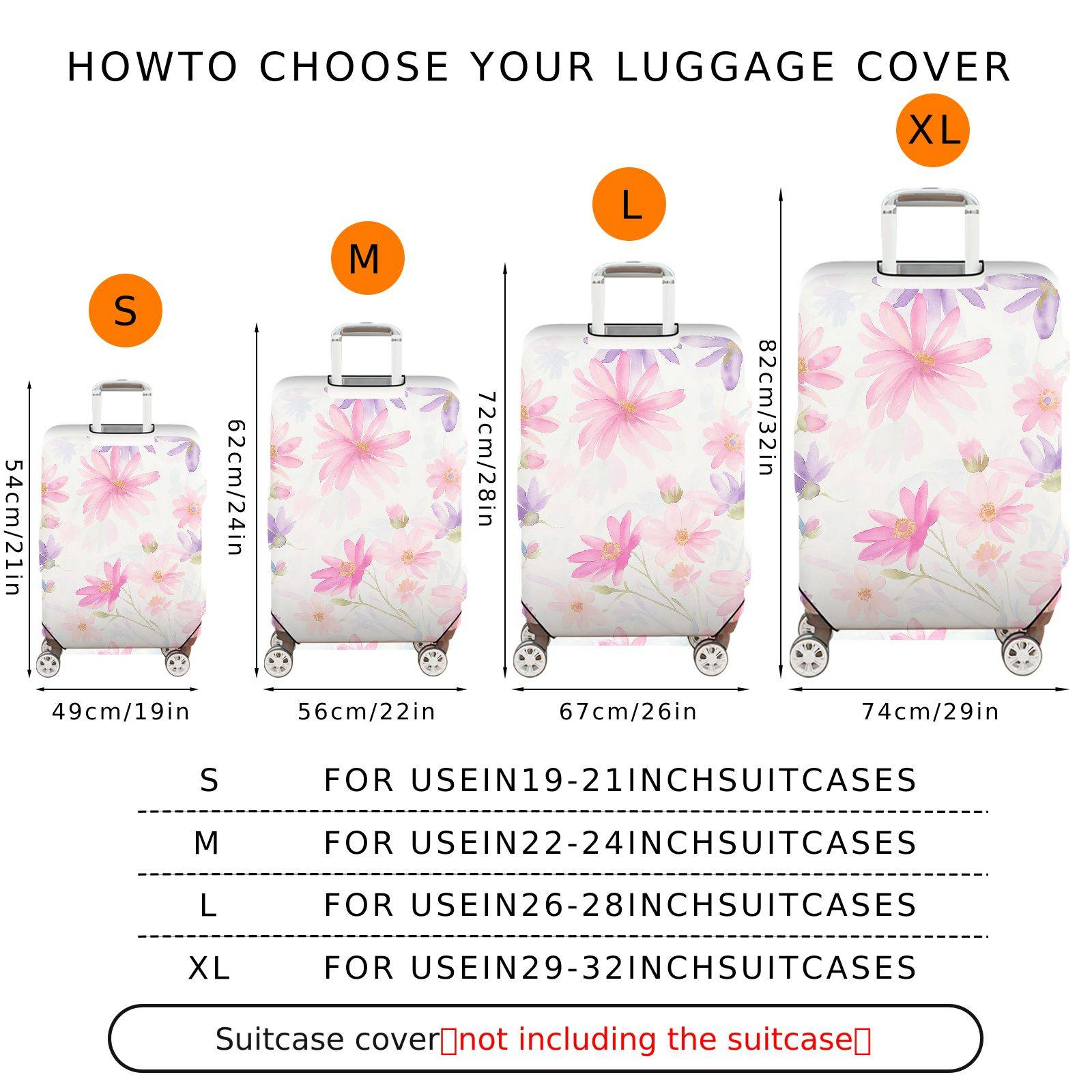 1-Piece Floral Pink Purple Daisy Flower Pattern  Suitcase Luggage Cover, Stretch Protective Sleeve
