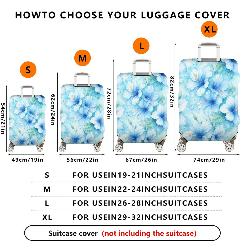 1-Piece Blue Watercolor Tropical Floral Gradient Leaves  Suitcase Luggage Cover, Stretch Protective Sleeve