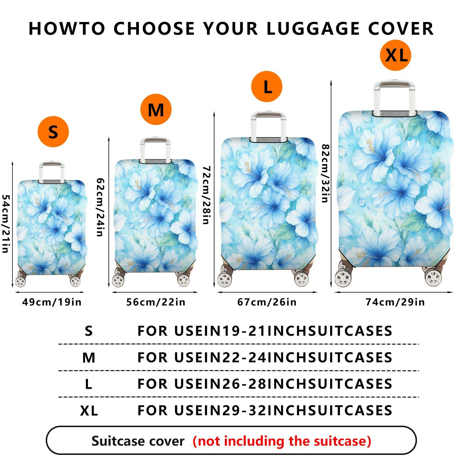 1-Piece Blue Watercolor Tropical Floral Gradient Leaves  Suitcase Luggage Cover, Stretch Protective Sleeve