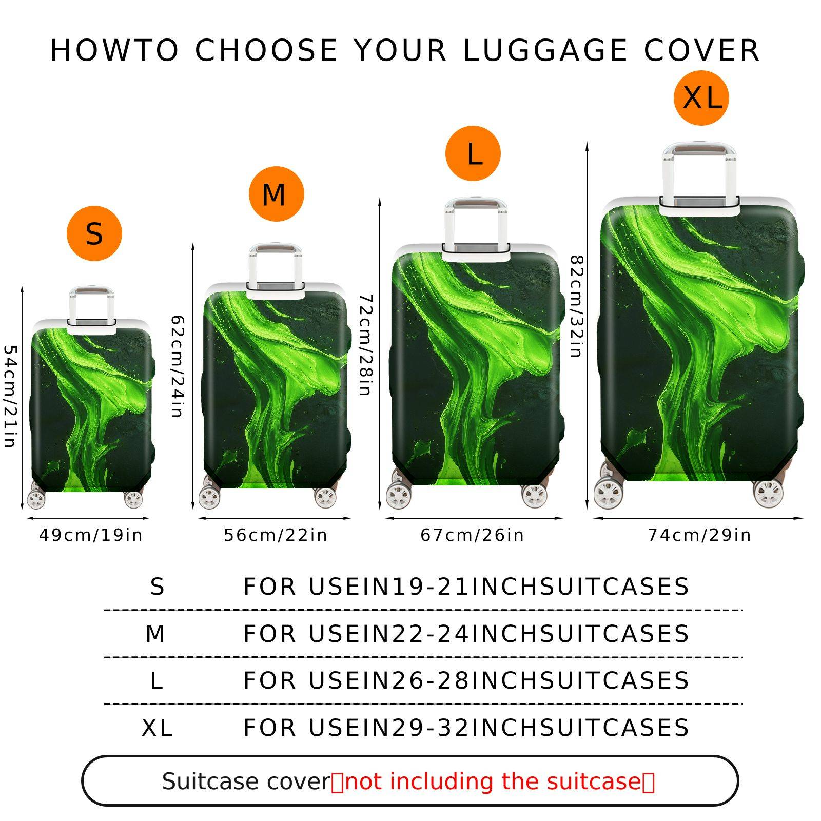 1-Piece Abstract Green Artistic Nature Flow Dynamic Stylish  Suitcase Luggage Cover, Stretch Protective Sleeve