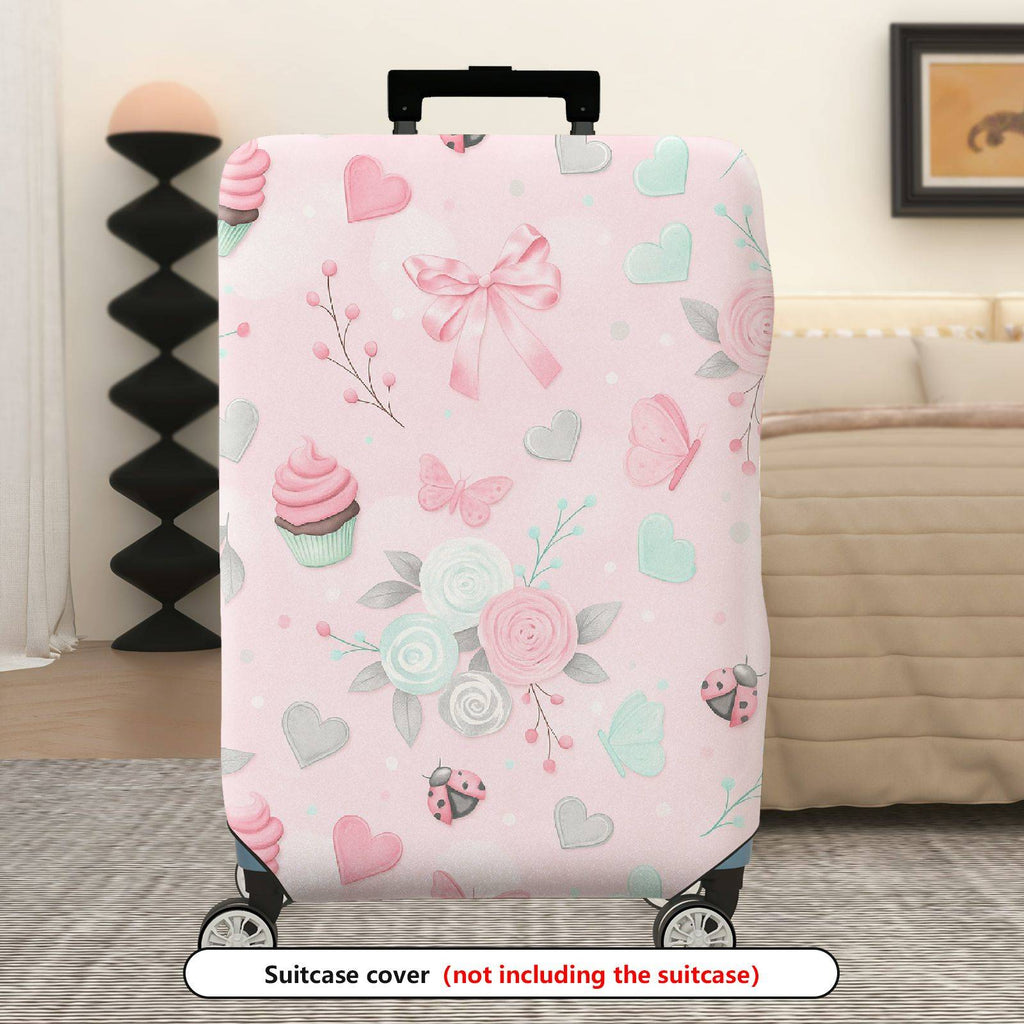 1-Piece Pink Ladybug Heart Butterfly Flower Bow  Suitcase Luggage Cover, Stretch Protective Sleeve