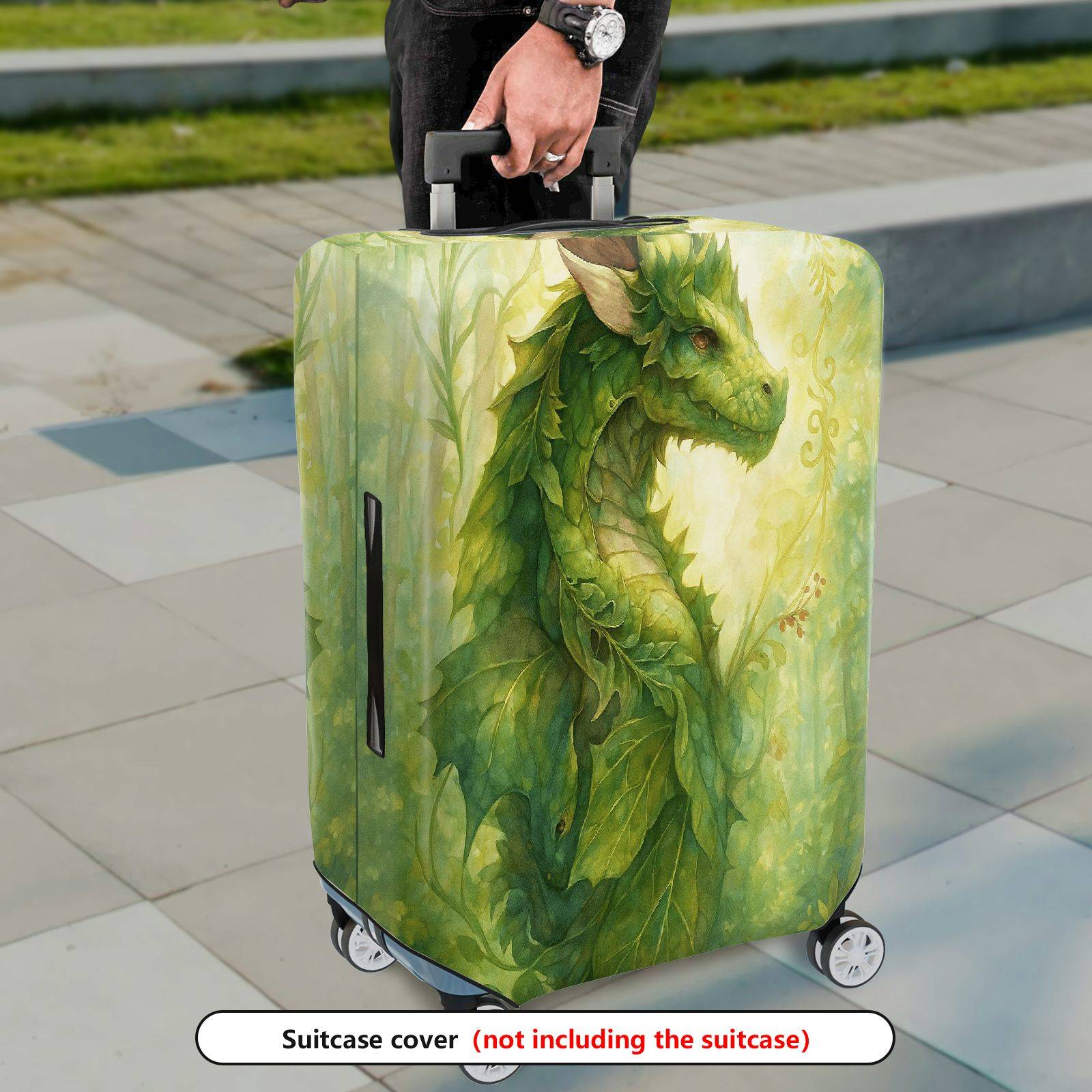 1-Piece Green Dragon Fantasy Forest Mystical Artistic  Suitcase Luggage Cover, Stretch Protective Sleeve