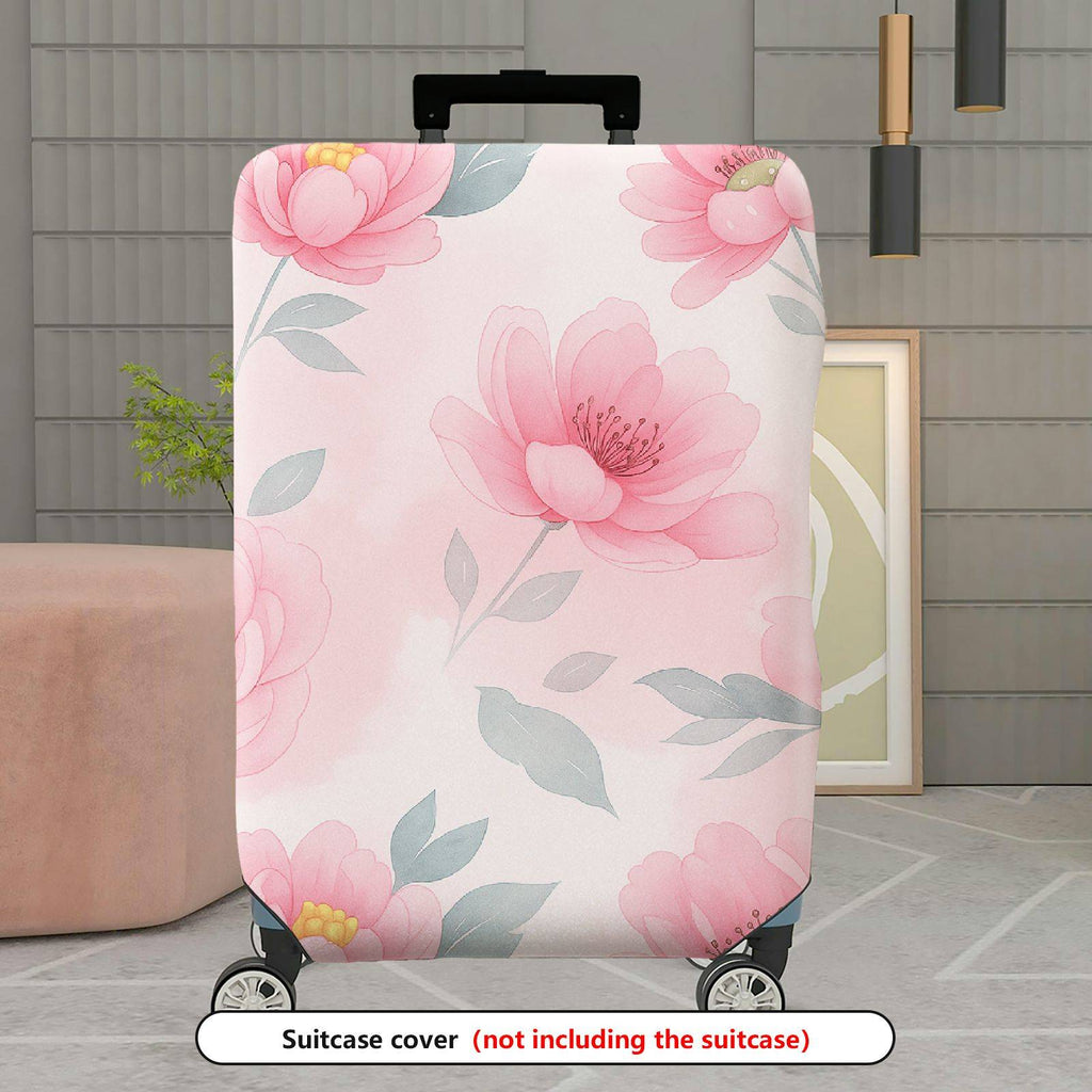 1-Piece Pink Flower Leaf Blossom Pastel Romantic  Suitcase Luggage Cover, Stretch Protective Sleeve