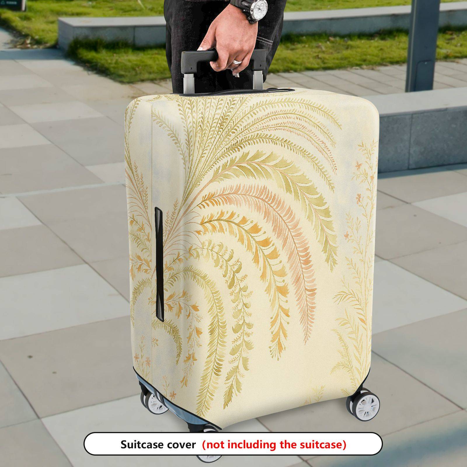 1-Piece Abstract Elegant Botanical Beige Floral  Suitcase Luggage Cover, Stretch Protective Sleeve